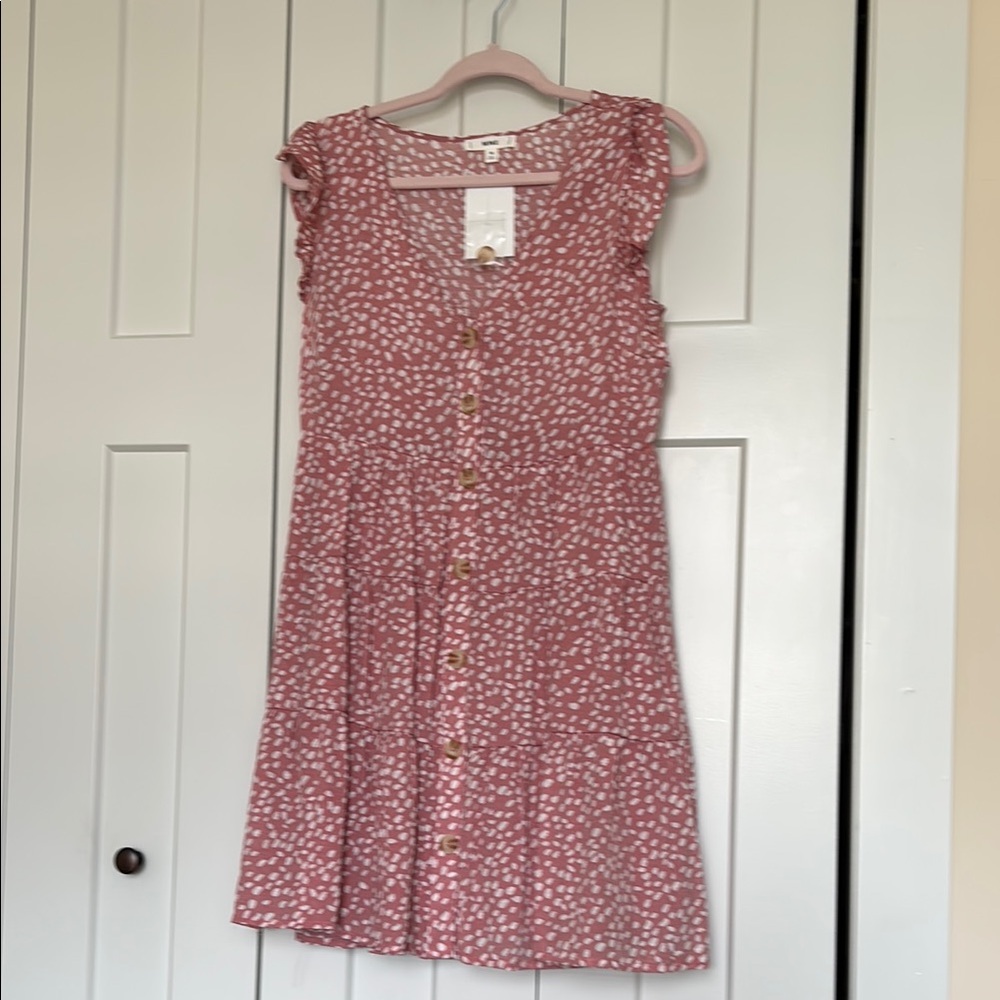 Mine Pink Flutter Sleeve Tiered Mini Dress